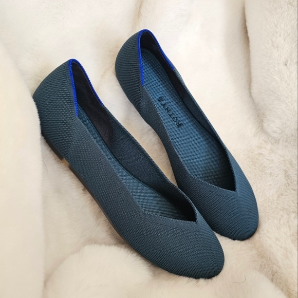 Rothy's The Flat Classic Rounded Forest Green/Teal Sustainable Ballet Flats - Picture 4 of 11